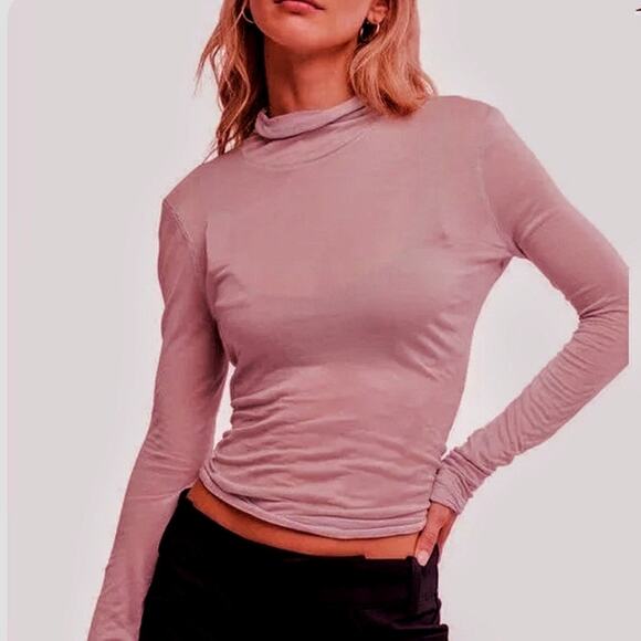 Free People Mauve Fitted Layering Turtleneck Sz S - Picture 1 of 10